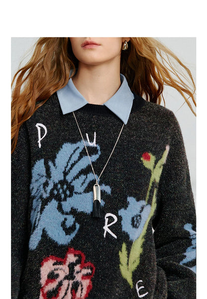 Women’s velvet floral jacquard sweater