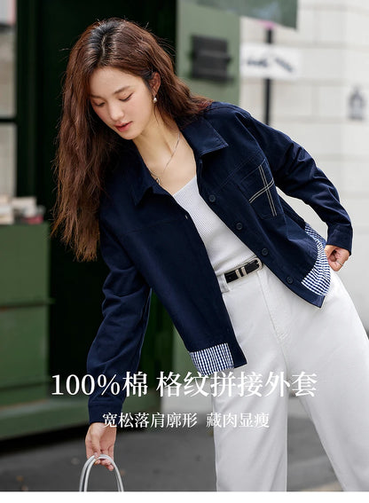 Turn-down collar long-sleeve outerwear for ladies