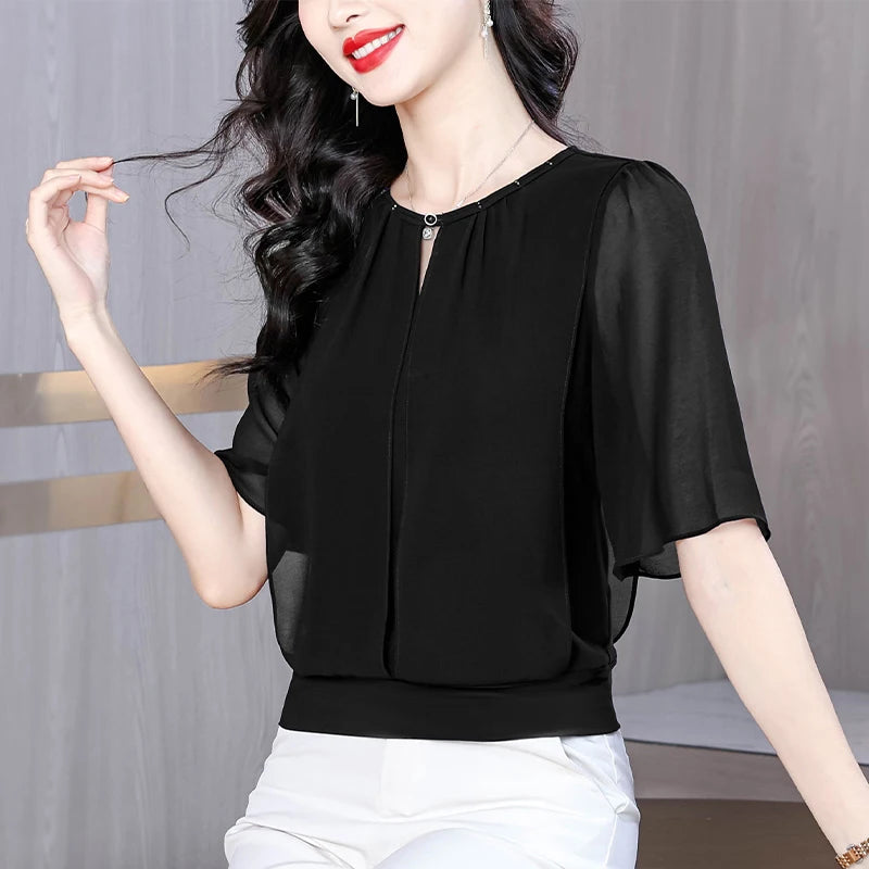 Women’s summer half-sleeve chiffon blouse