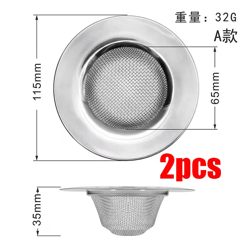 Durable stainless steel drain filter with fine mesh design; fits most sink drain holes