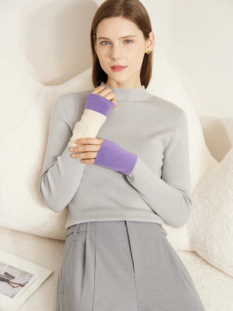 Slim-fit color-contrast pullover minimalist half-high collar sweater