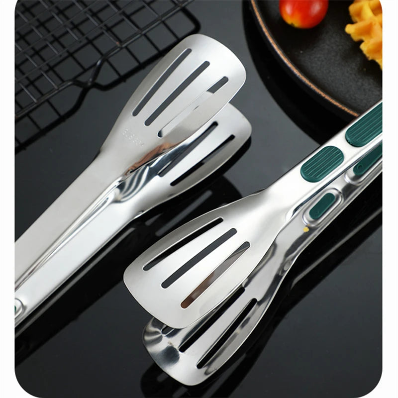 Non-slip stainless steel food tongs for cooking