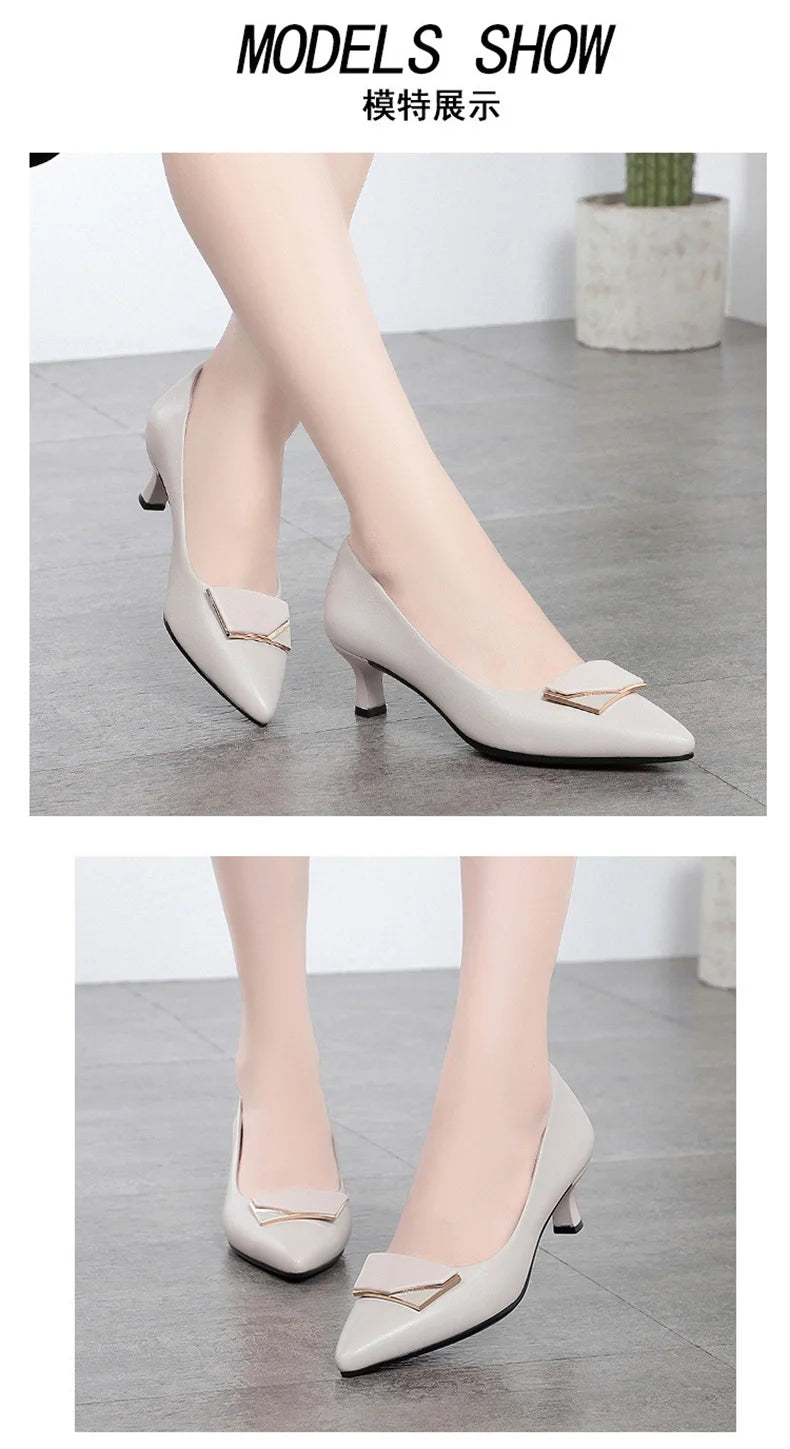 Elegant Women’s Single Shoes – Trendy Leather High Heels