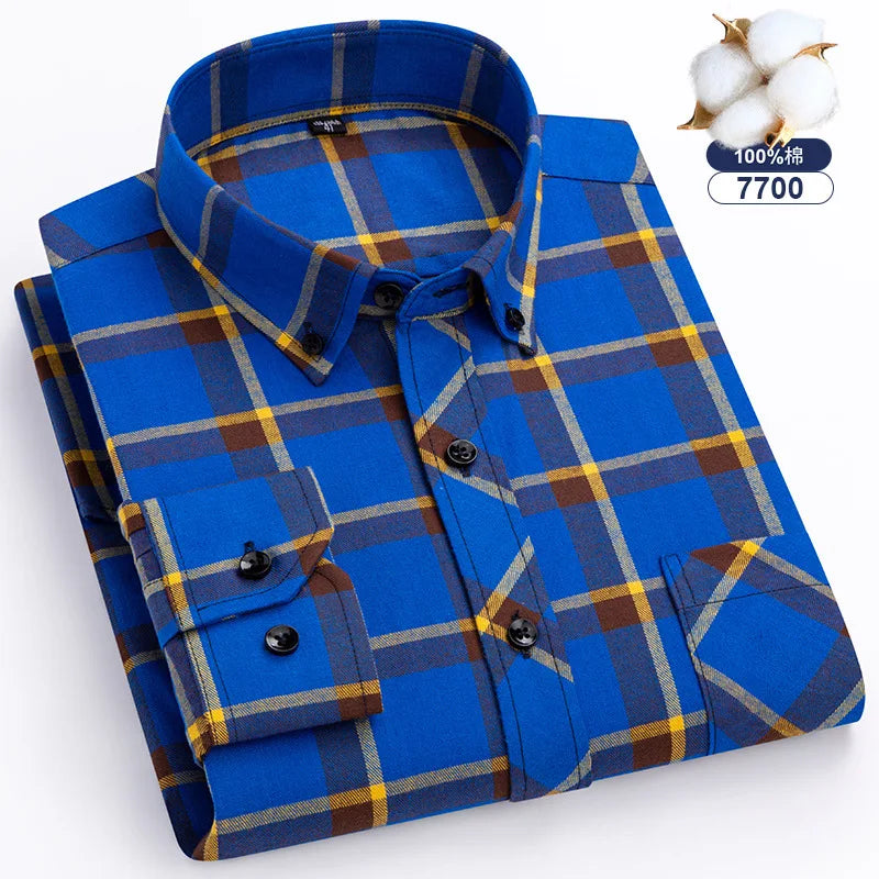 Big-size 8XL flannel shirt, soft 100% cotton, classic plaid