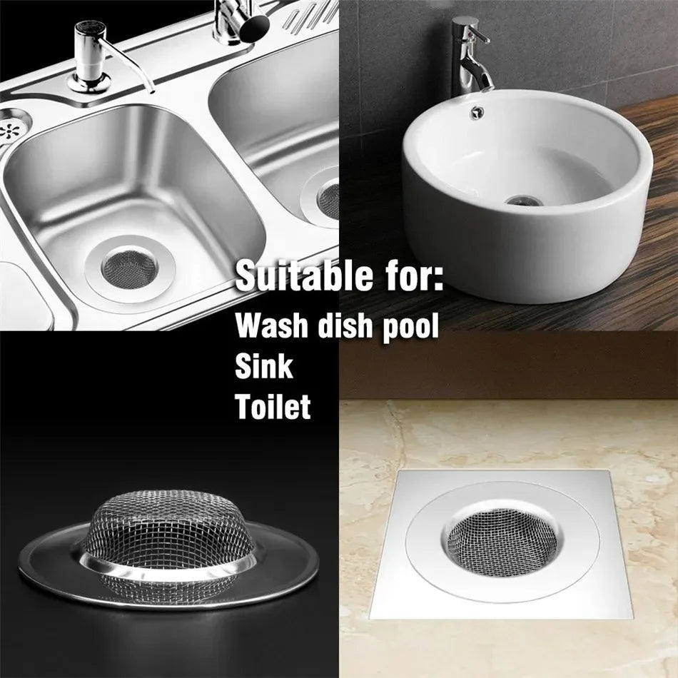 Durable stainless steel drain filter with fine mesh design; fits most sink drain holes