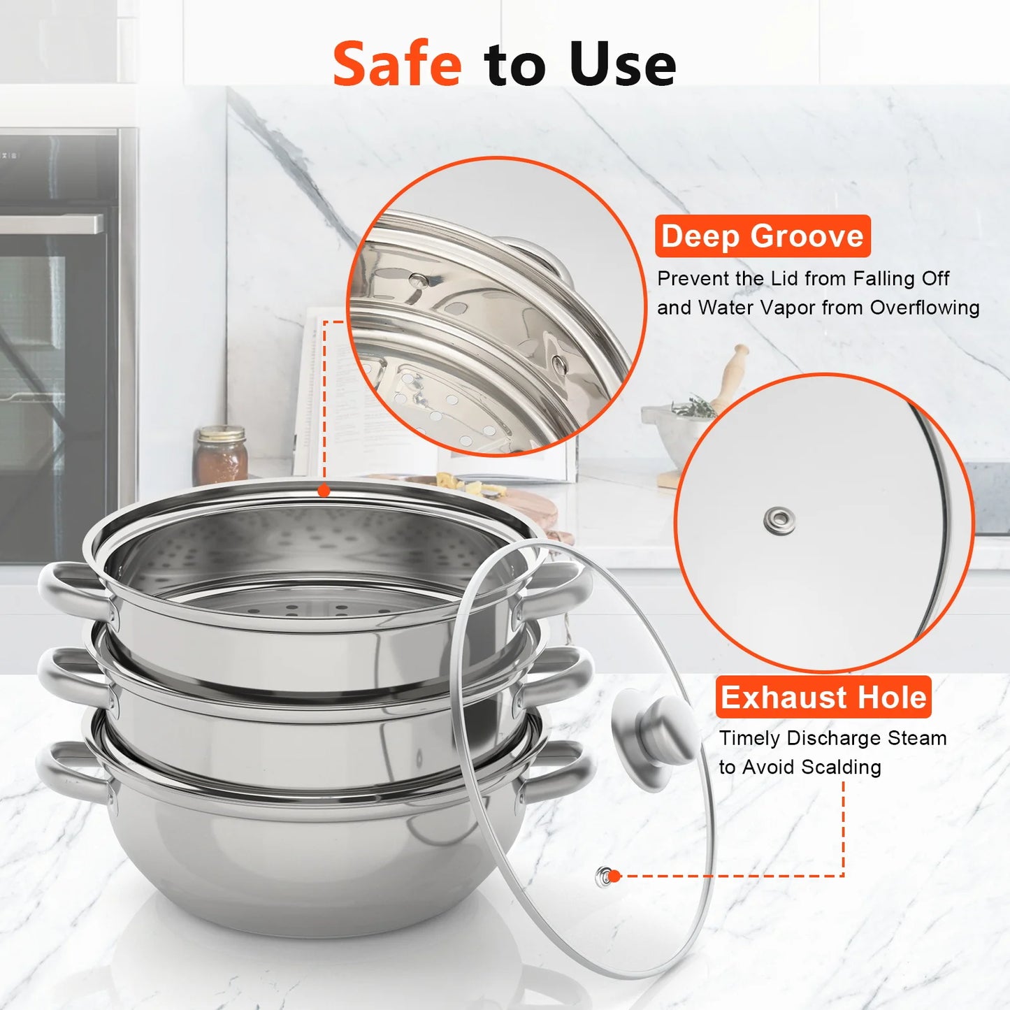 28cm 3-tier stainless steel food steamer for vegetables and large pots