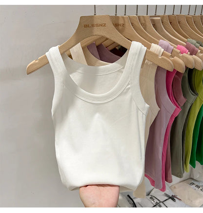 Women’s solid round-neck ribbed tank top