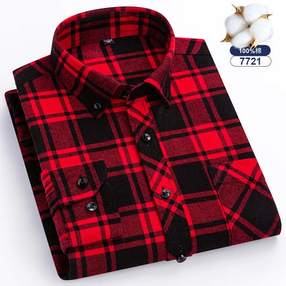 Big-size 8XL flannel shirt, soft 100% cotton, classic plaid