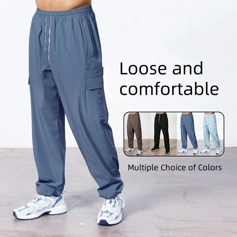 Trendy loose-fit drop-crotch casual trousers