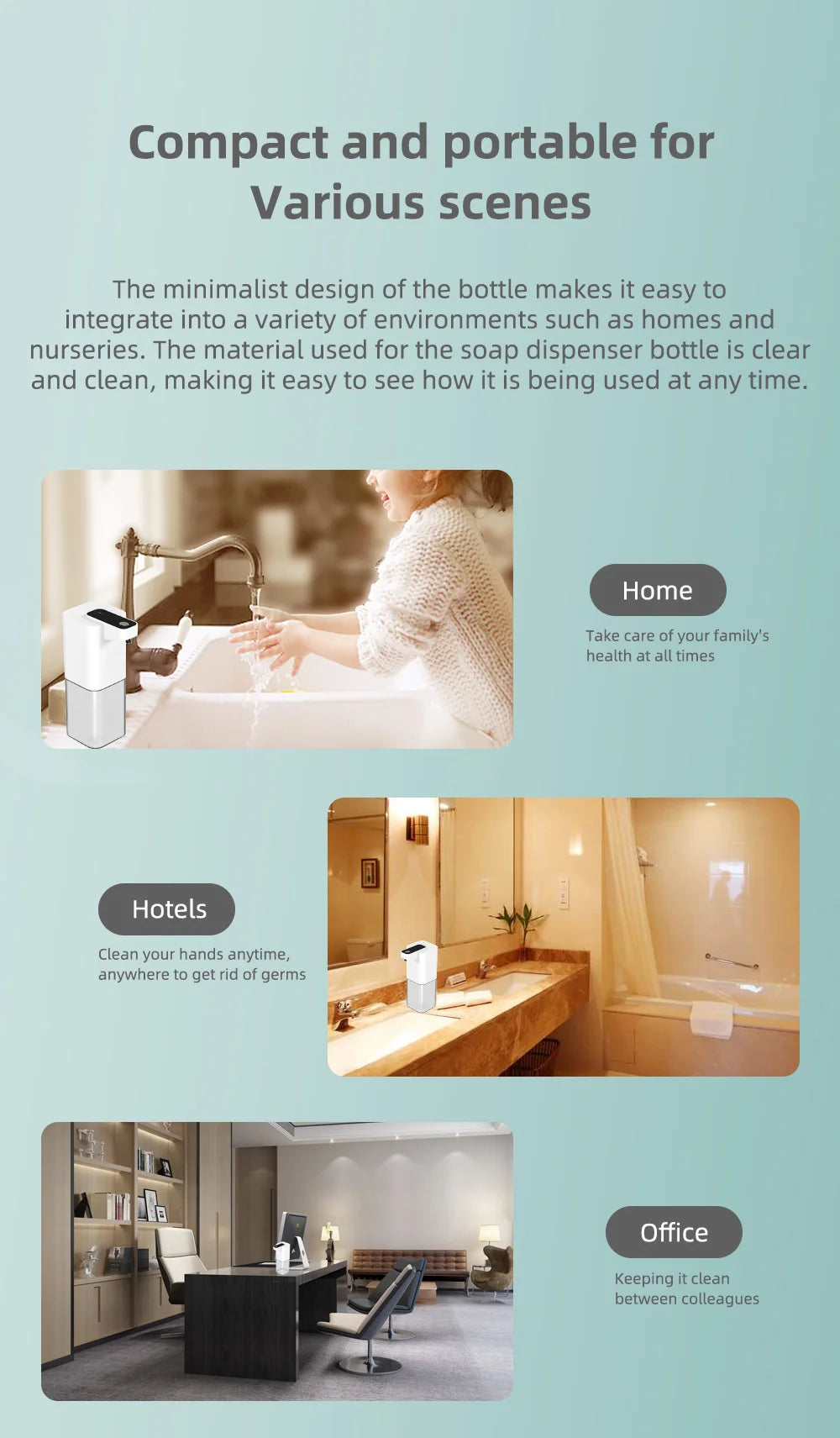 Rechargeable touch-free hand soap dispenser for clean, easy use