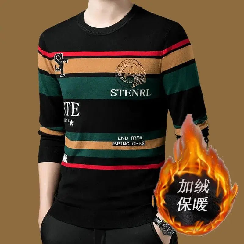 Men’s striped long-sleeve fleece T-shirt