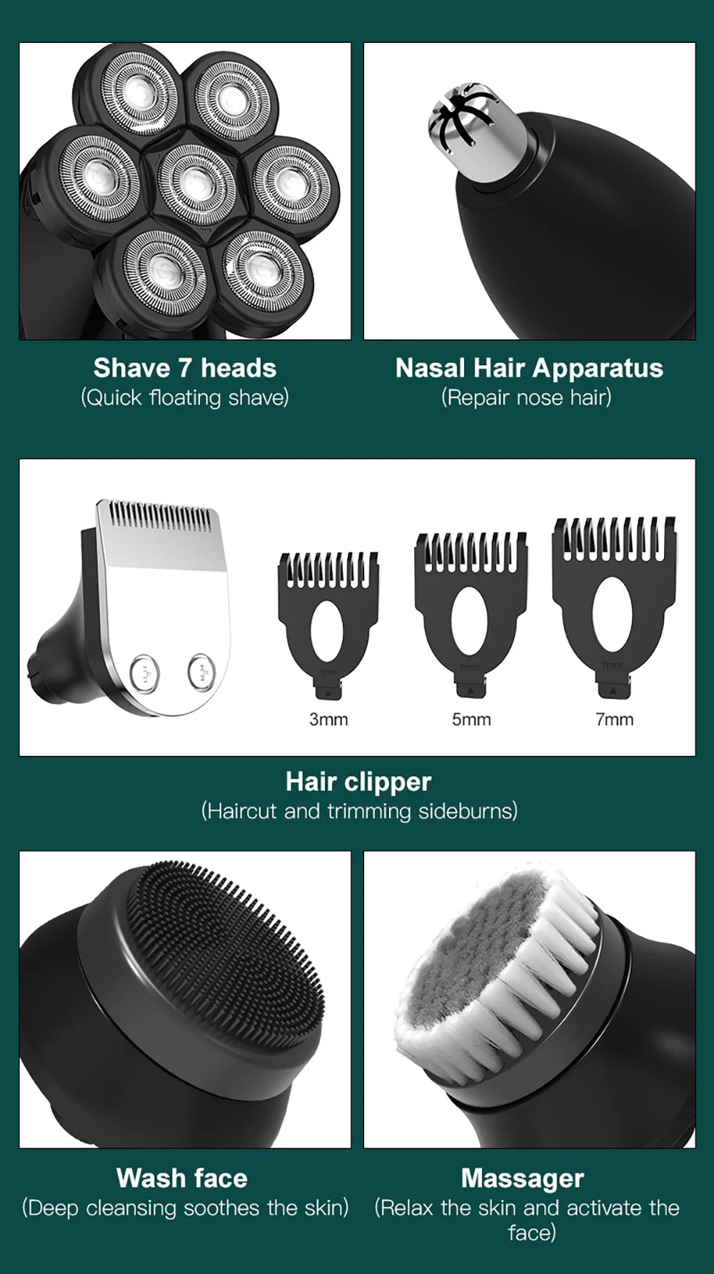 5-in-1 electric shaver with 7D floating head—smooth and easy