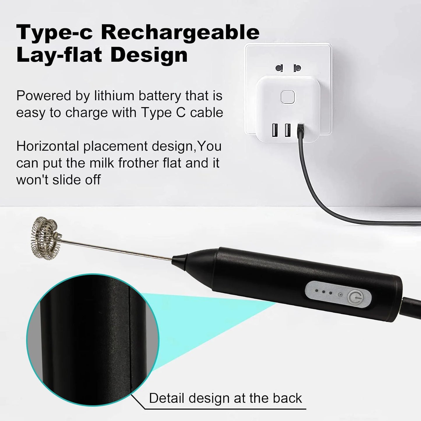 Portable milk frother and eggbeater with rechargeable design