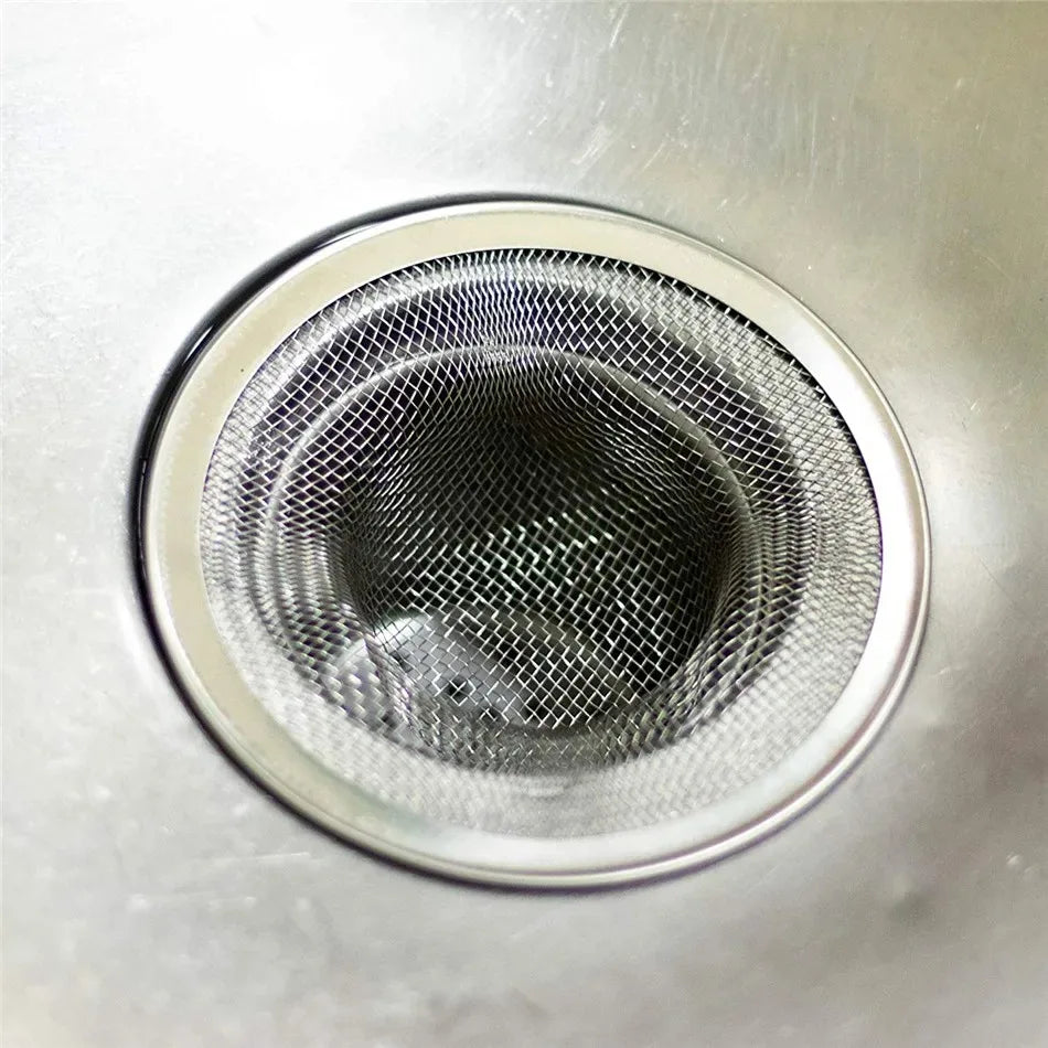 Durable stainless steel drain filter with fine mesh design; fits most sink drain holes