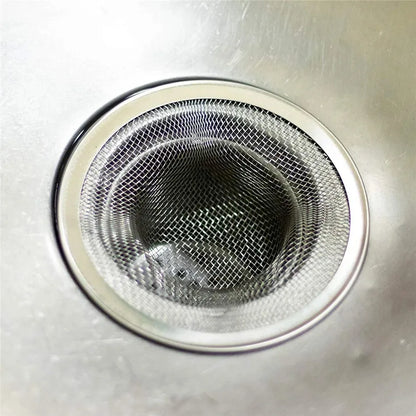 Durable stainless steel drain filter with fine mesh design; fits most sink drain holes