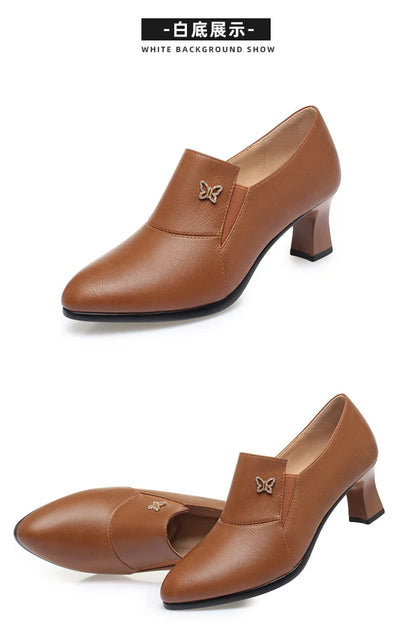 Chic Leather Women’s Pumps – Trendy Spring Office Shoes