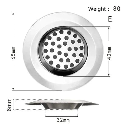 Durable stainless steel drain filter with fine mesh design; fits most sink drain holes