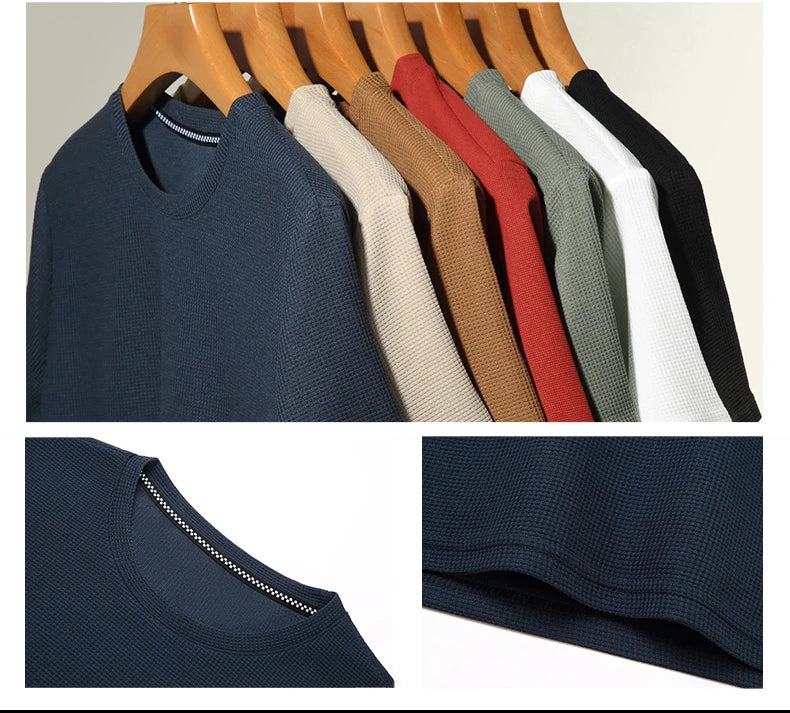 Men’s summer waffle round-neck T-shirt