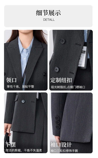 College-style blazer and pleated skirt outfit