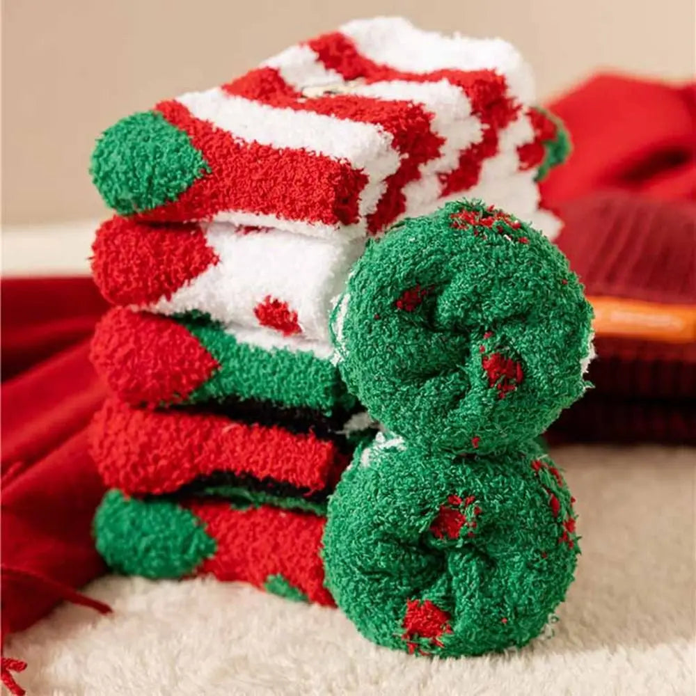 Cute Santa & Elk Socks – Thick Cozy Floor & Sleep Socks