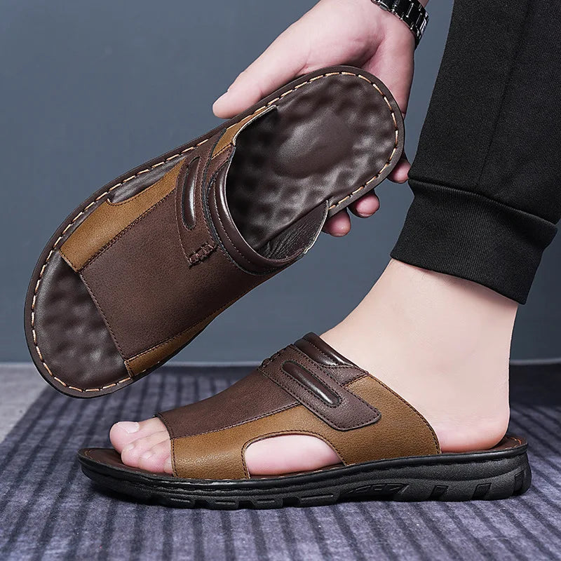 Lightweight comfortable leather outdoor slippers