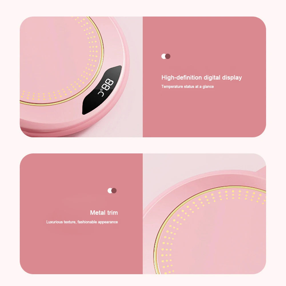 Compact USB beverage warmer with three temperature levels—perfect for hot drinks at your desk