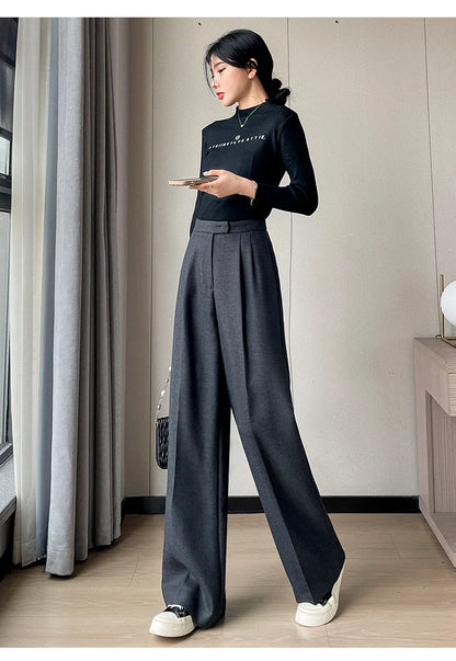 Women’s slim high-waist wool pants, autumn casual