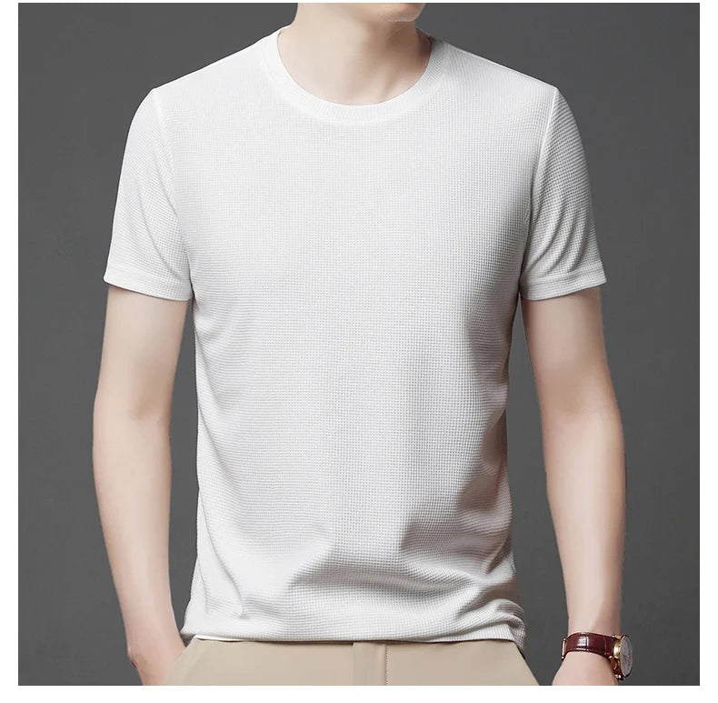 Men’s summer waffle round-neck T-shirt