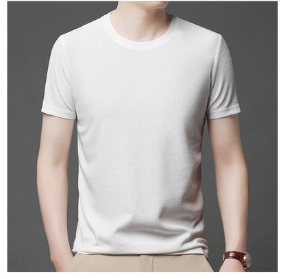 Men’s summer waffle round-neck T-shirt