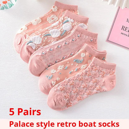 5 Pairs Kawaii 3D Flower Ankle Socks – Thin Low Cut