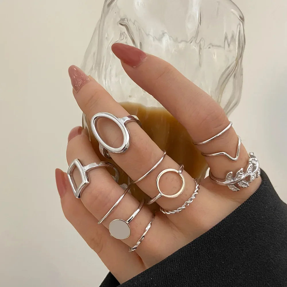 Chic Geometric Ring Set – 11PCS Trendy Party Jewelry