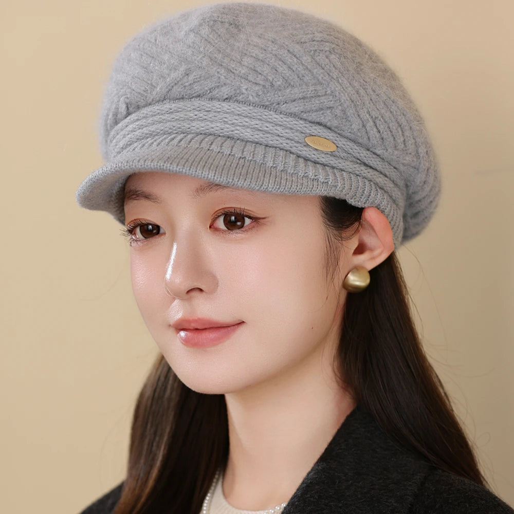 Rabbit Fur Blend Beanie – Casual Streetwear Winter Cap