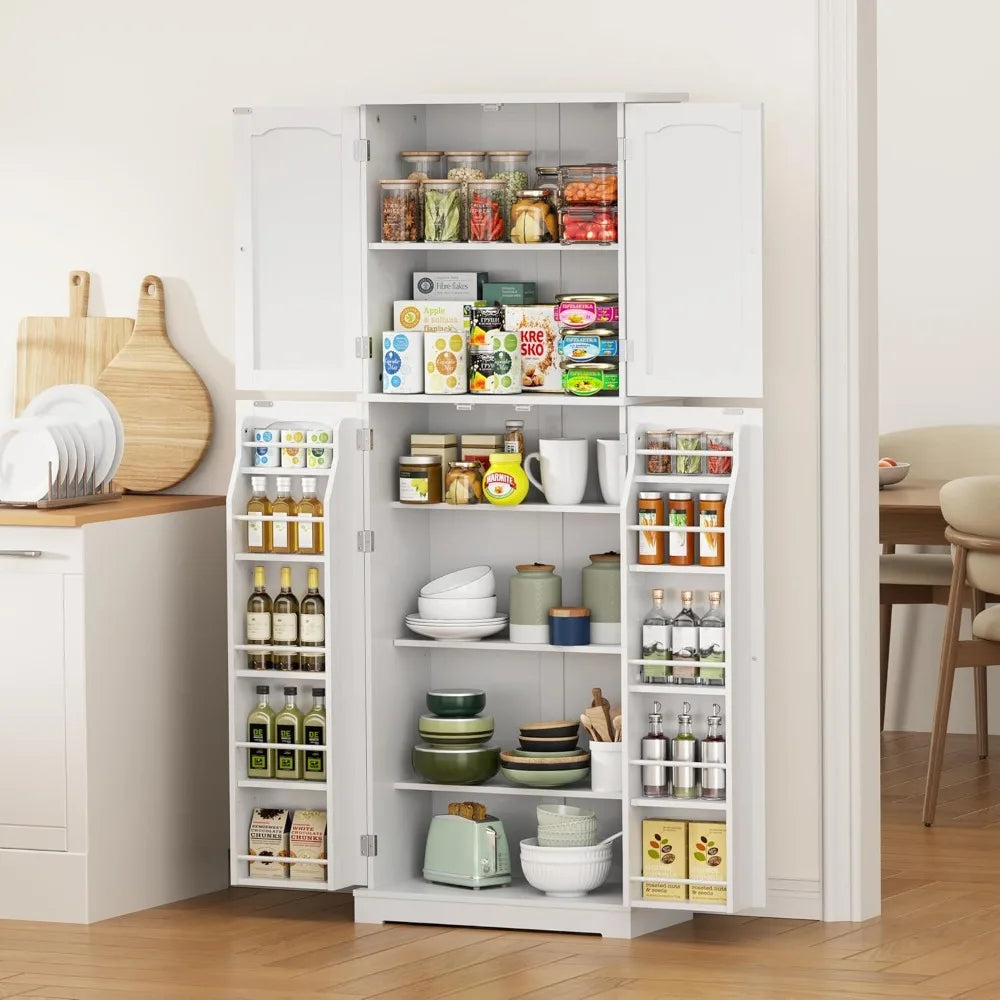 High kitchen cabinet with enclosed shelving for tidy pantry space