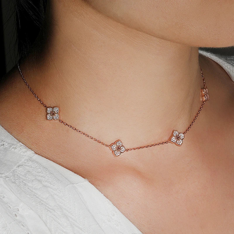 Floral Moissanite Choker – 925 Silver, Elegant Neck Chain