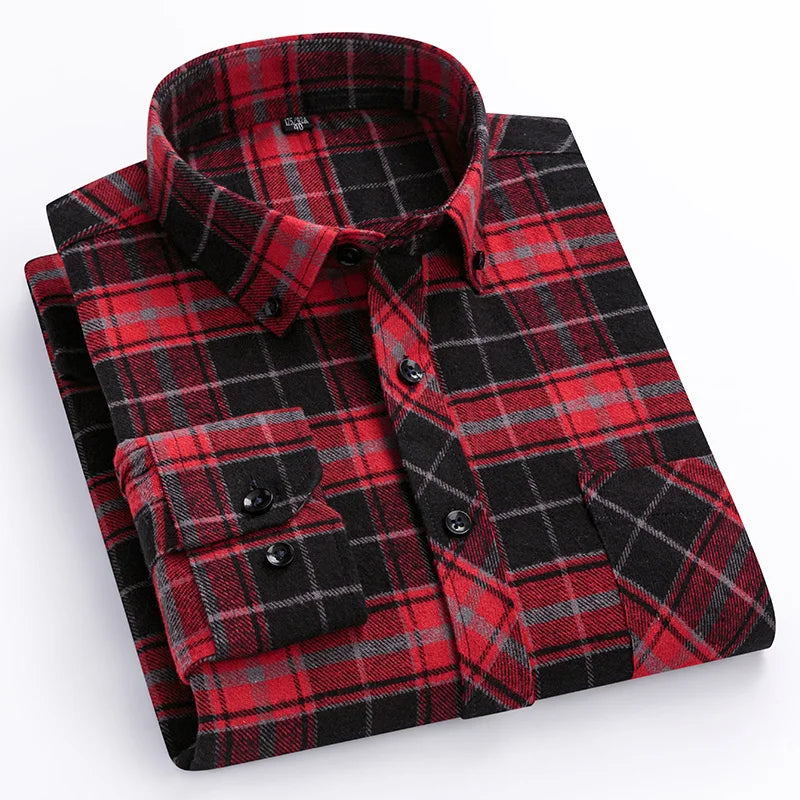 Big-size 8XL flannel shirt, soft 100% cotton, classic plaid
