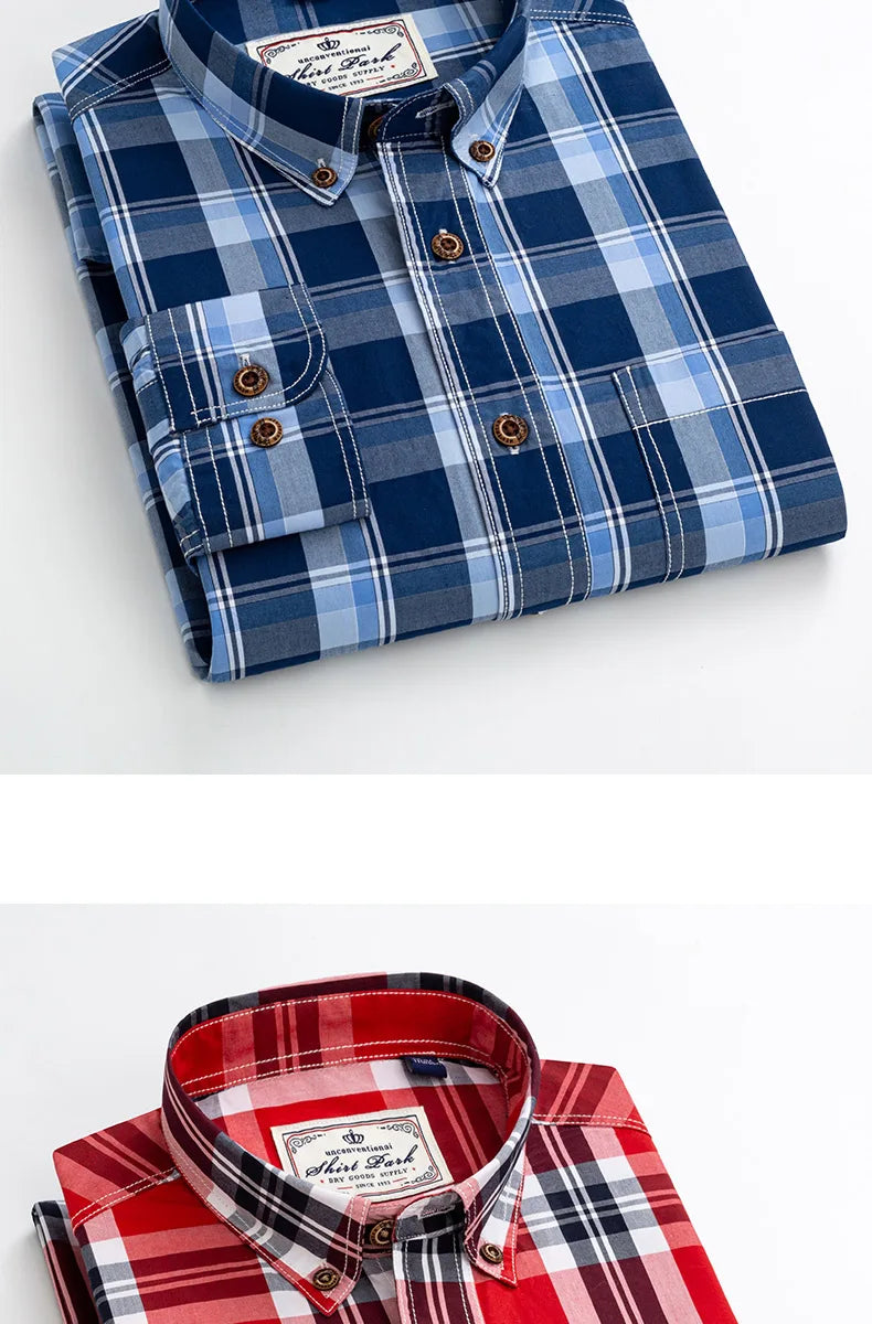Premium cotton plaid shirt for men—clean, trendy, and comfortable
