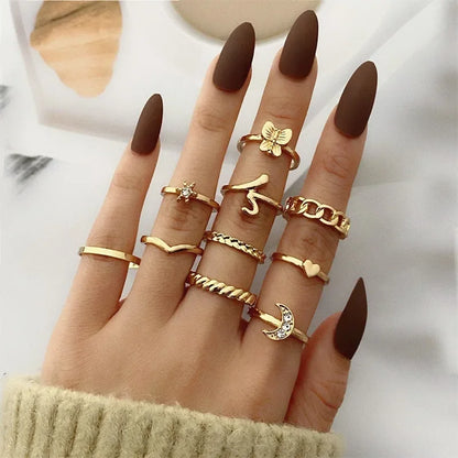 Chic Geometric Ring Set – 11PCS Trendy Party Jewelry