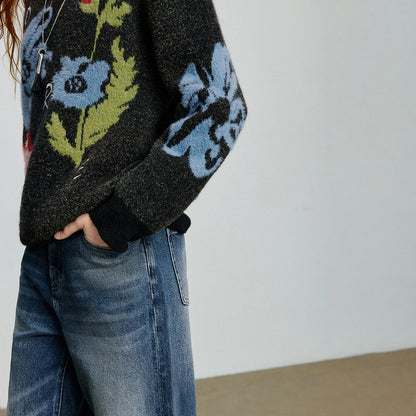 Women’s velvet floral jacquard sweater