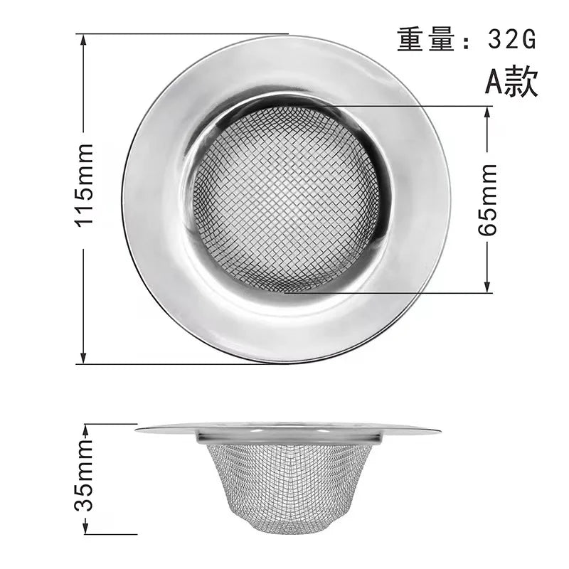 Durable stainless steel drain filter with fine mesh design; fits most sink drain holes