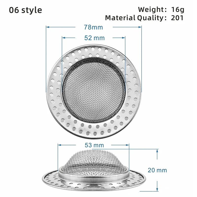 Durable stainless steel drain filter with fine mesh design; fits most sink drain holes