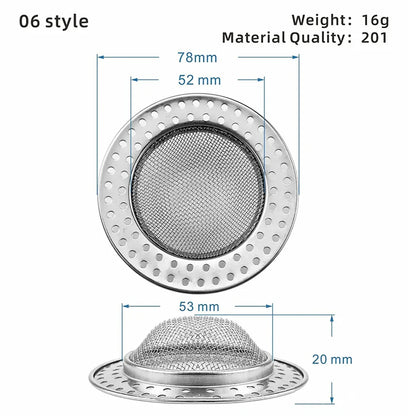 Durable stainless steel drain filter with fine mesh design; fits most sink drain holes