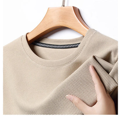 Men’s summer waffle round-neck T-shirt