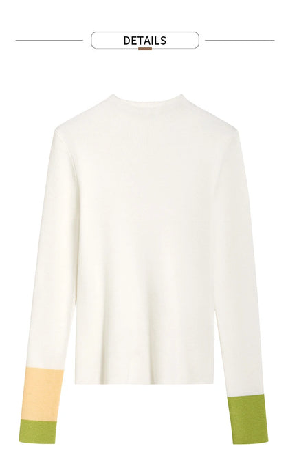 Slim-fit color-contrast pullover minimalist half-high collar sweater