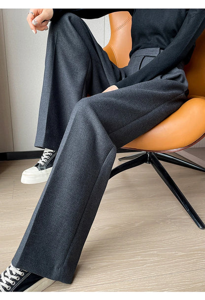 Women’s slim high-waist wool pants, autumn casual