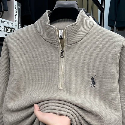 Half-Height Zipper Plush Thick Hoodie for Men – Anti-Pilling