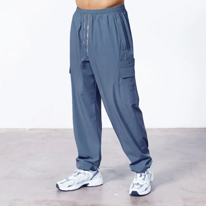 Trendy loose-fit drop-crotch casual trousers