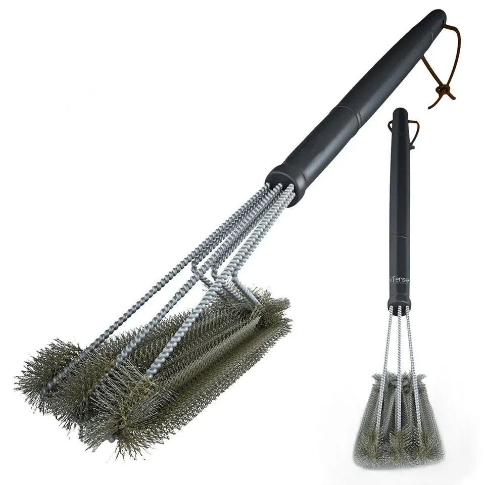 BBQ grill cleaning brush with stainless steel bristles