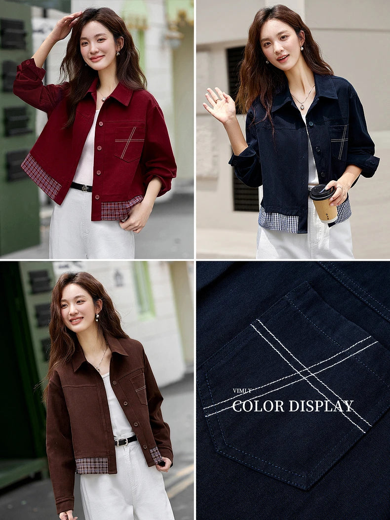 Turn-down collar long-sleeve outerwear for ladies