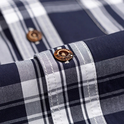 Premium cotton plaid shirt for men—clean, trendy, and comfortable
