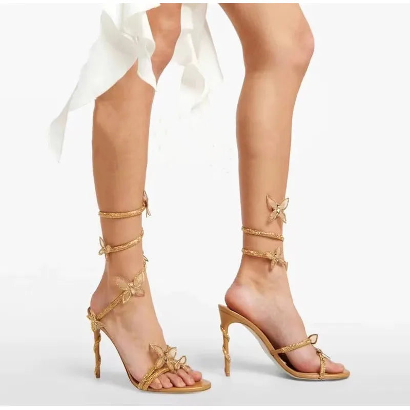 Crystal Butterfly Sandals – Sexy High Heel Gladiator Style
